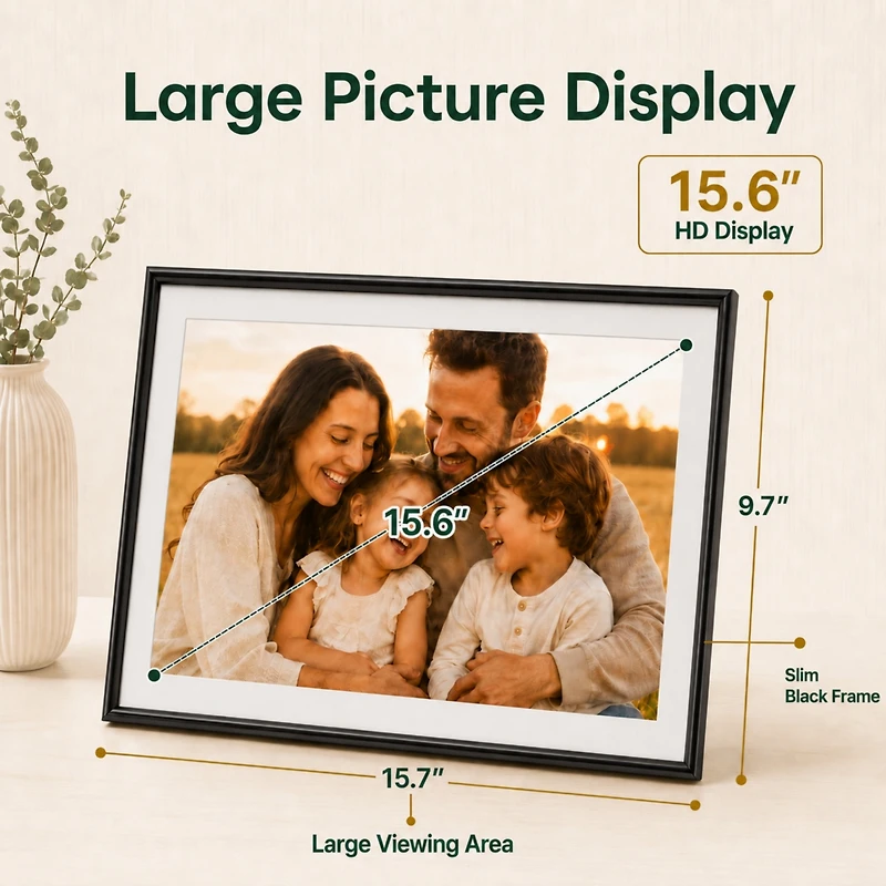 Elime 15.6" WiFi Digital Picture Frame with Frameo App - 32GB Smart Photo Display