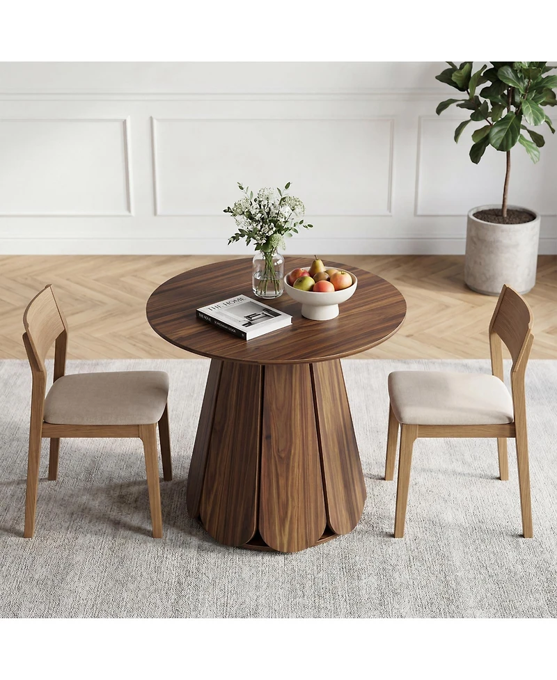 homfan 31.5" Round Dining Table for 2-4 People, Farmhouse Wood with Pedestal Base, Space Saving Dinner Tables Small Spaces(Table Only)