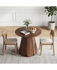 homfan 31.5" Round Dining Table for 2-4 People, Farmhouse Wood with Pedestal Base, Space Saving Dinner Tables Small Spaces(Table Only)