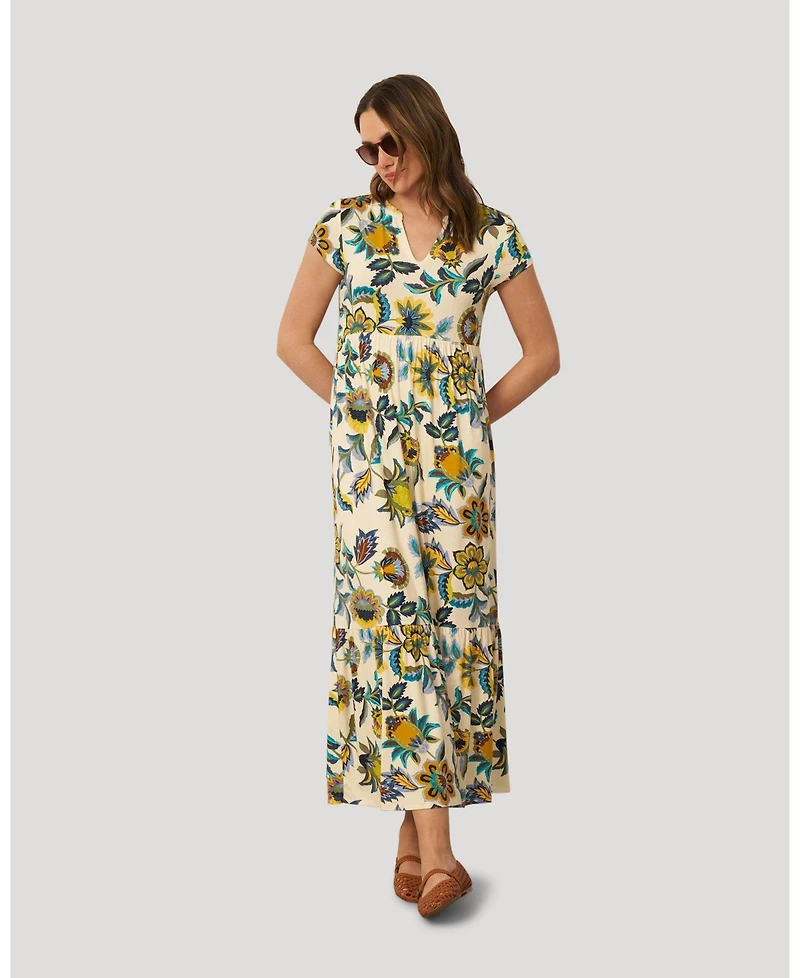 Cable & Gauge Women's Tiered Flowy Printed Maxi Dress