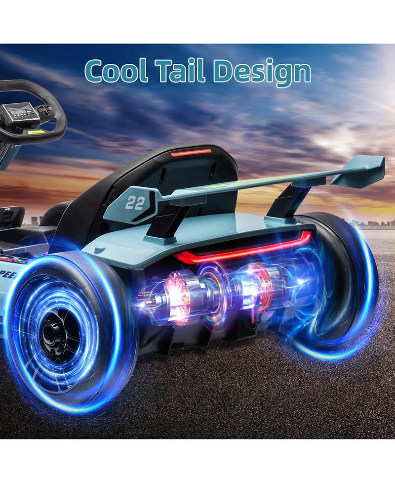 homfan 24V Go Kart, Dual 150W/300W Motors, Adjustable Seat, Drift and Sport Modes, Big Battery, Eva Tires, Led Lights, Up to 8mph