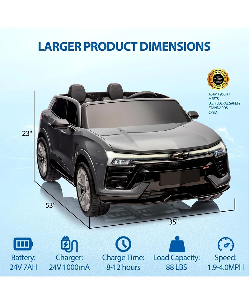 homfan 24V 2-Seater Licensed Chevrolet Suv Ride-On - Parent Remote Control, Spring Suspension, Led Lights, Wireless, Safety Belt, 3 Speeds