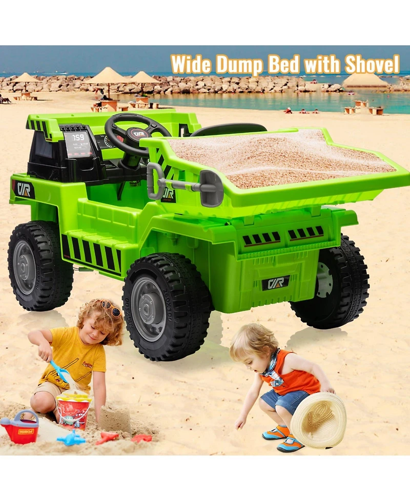 homfan 12V Electric Ride-On Dump Truck with Remote Control, Built-in Usb/MP3 Music Player, Toy Car for Toddlers Ages 1-8
