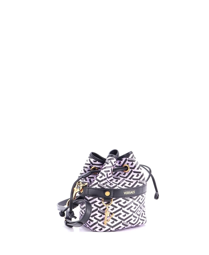 Pre-Owned Versace Mini La Greca Bucket Bag Printed Coated Canvas
