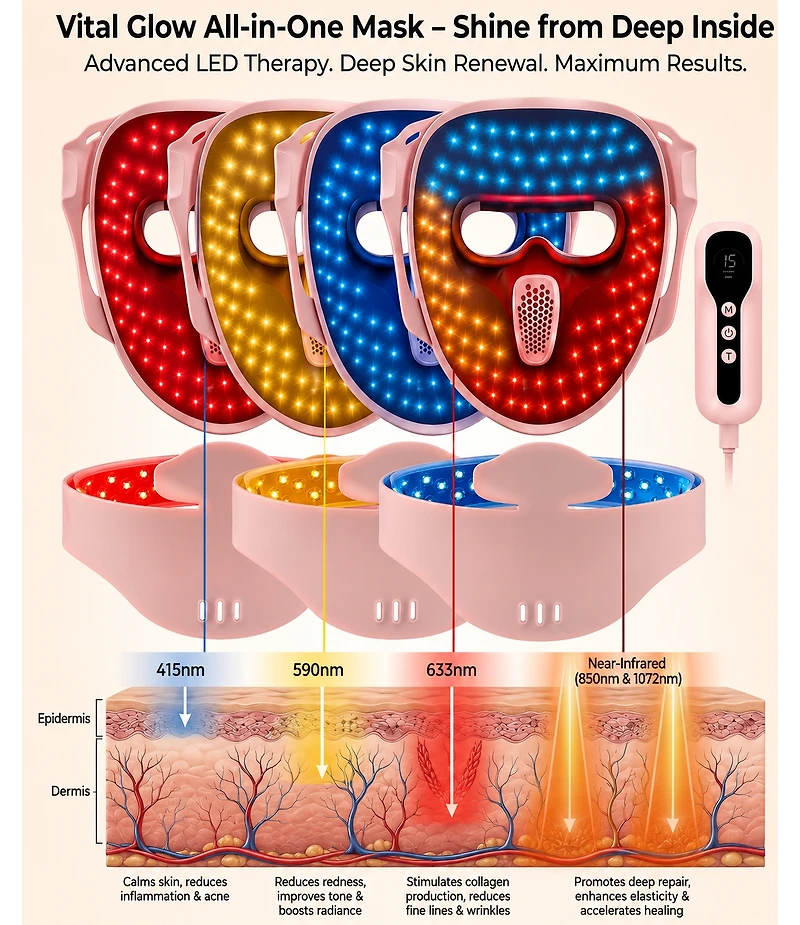 Lovery 4D Led Light Therapy Face and Neck Set with Multiple Wavelengths - Fda-Cleared Anti-Aging Skin Rejuvenation, Medical-Grade Silicone