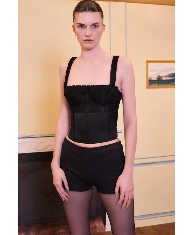 Pcfg Women's Daydreamers Satin Corset With Lace Detail