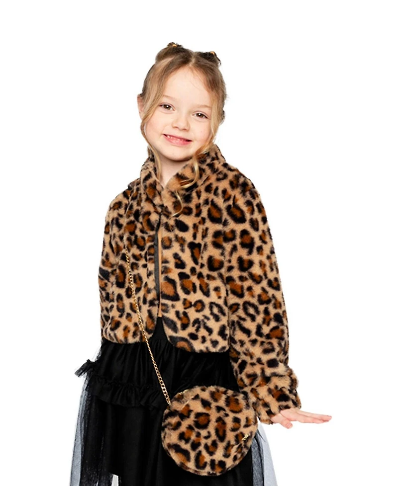 Deux par Kids & Baby Little and Big Girl 6-14 Faux Fur Jacket Leopard Print