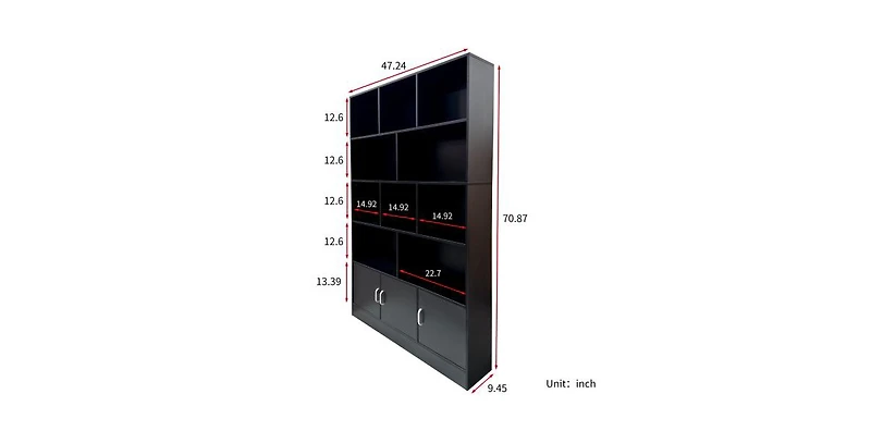 flynama 70.87 Inch Tall 10-Cube Bookshelf With 3 Closed Doors Home Storage Cabinet