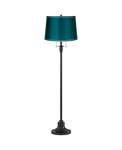 360 Lighting Dyna Traditional 58" Tall 2-Light Standing Floor Lamp Skinny Pole Pull Chain Finish Drum Deep Teal Shade
