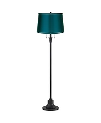 360 Lighting Dyna Traditional 58" Tall 2-Light Standing Floor Lamp Skinny Pole Pull Chain Finish Drum Deep Teal Shade