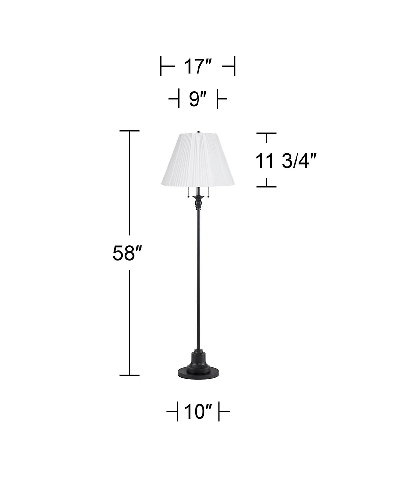 360 Lighting Dyna Traditional 58" Tall 2-Light Standing Floor Lamp Skinny Pole Pull Chain Finish Knife Pleated Shade