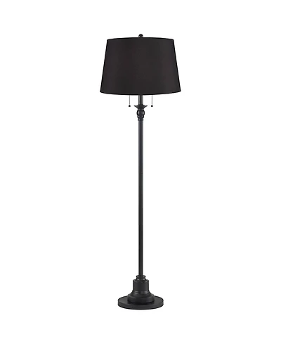 360 Lighting Dyna Traditional 58" Tall 2-Light Standing Floor Lamp Skinny Pole Pull Chain Finish Faux Silk Shade