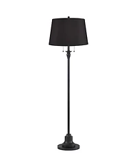 360 Lighting Dyna Traditional 58" Tall 2-Light Standing Floor Lamp Skinny Pole Pull Chain Finish Faux Silk Shade