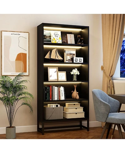 flynama 5-Tier Bookcase with Adjustable Led Lights, Heavy Duty Storage Shelf