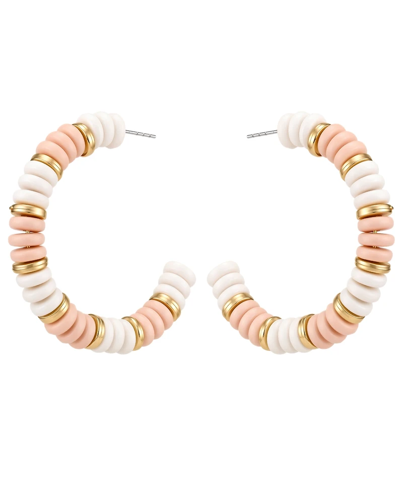Guess Gold-Tone White & Pink Stone Hoop Earrings