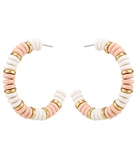 Guess Gold-Tone White & Pink Stone Hoop Earrings