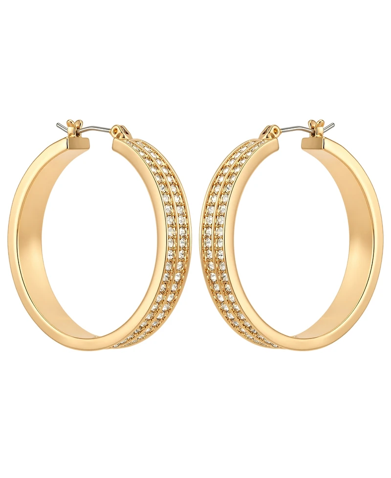 Guess Gold-Tone Crystal Stone Hoop Earrings