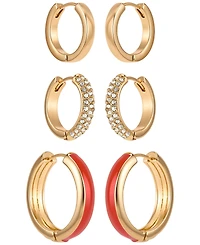 Guess Gold-Tone Crystal Stone Hoop Earrings, 3-Piece Set