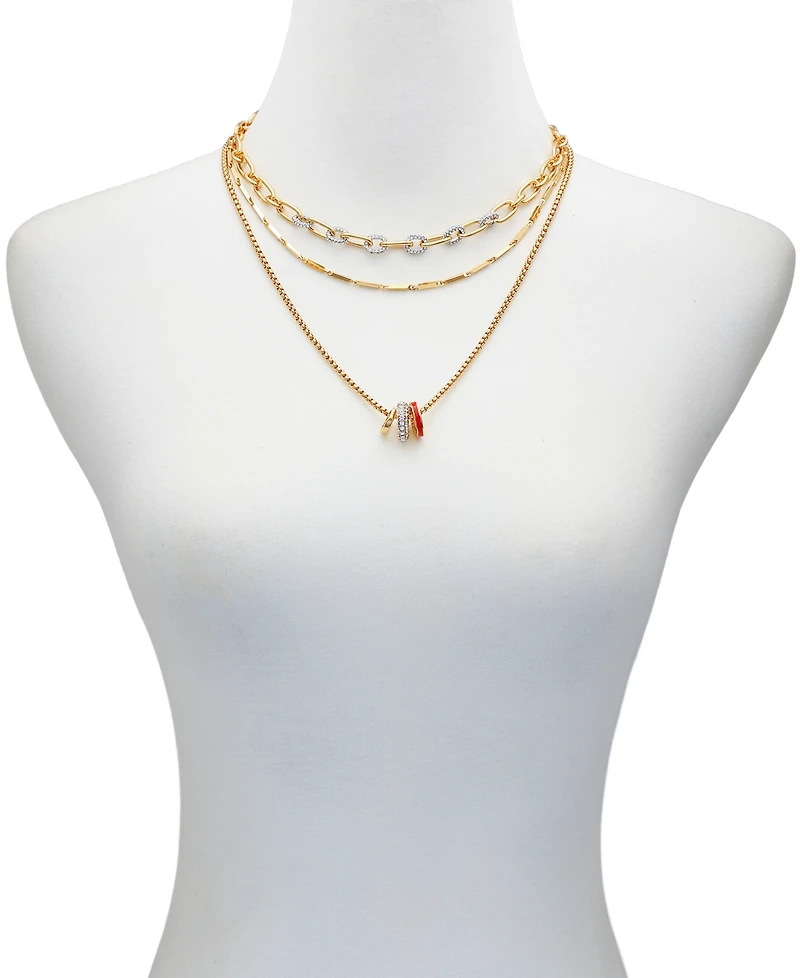 Guess Gold-Tone Crystal Stone Layered Necklace