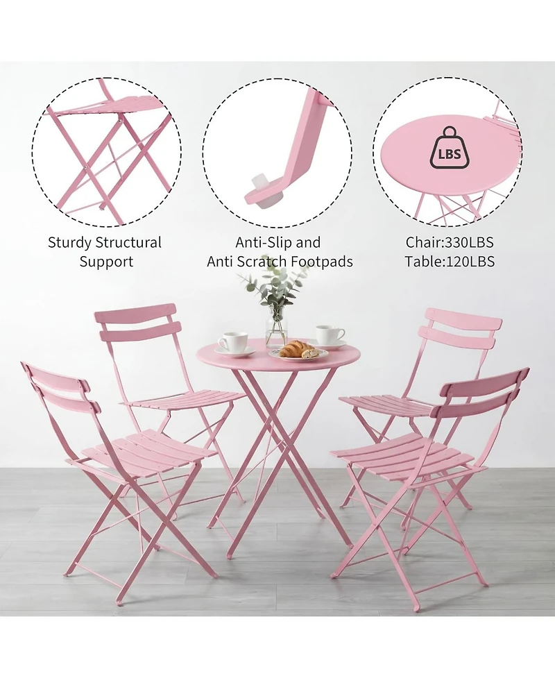 gaomon 5Piece Patio Bistro Set – Metal Frame Folding Patio Furniture, Bistro Table and Chairs Set, No Assembly Needed, for Balcony, Yard, Garden