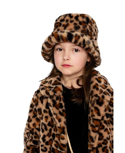 Deux par Deux Kids & Baby Toddler Girl 2-4 Faux Fur Bucket Hat Leopard Print