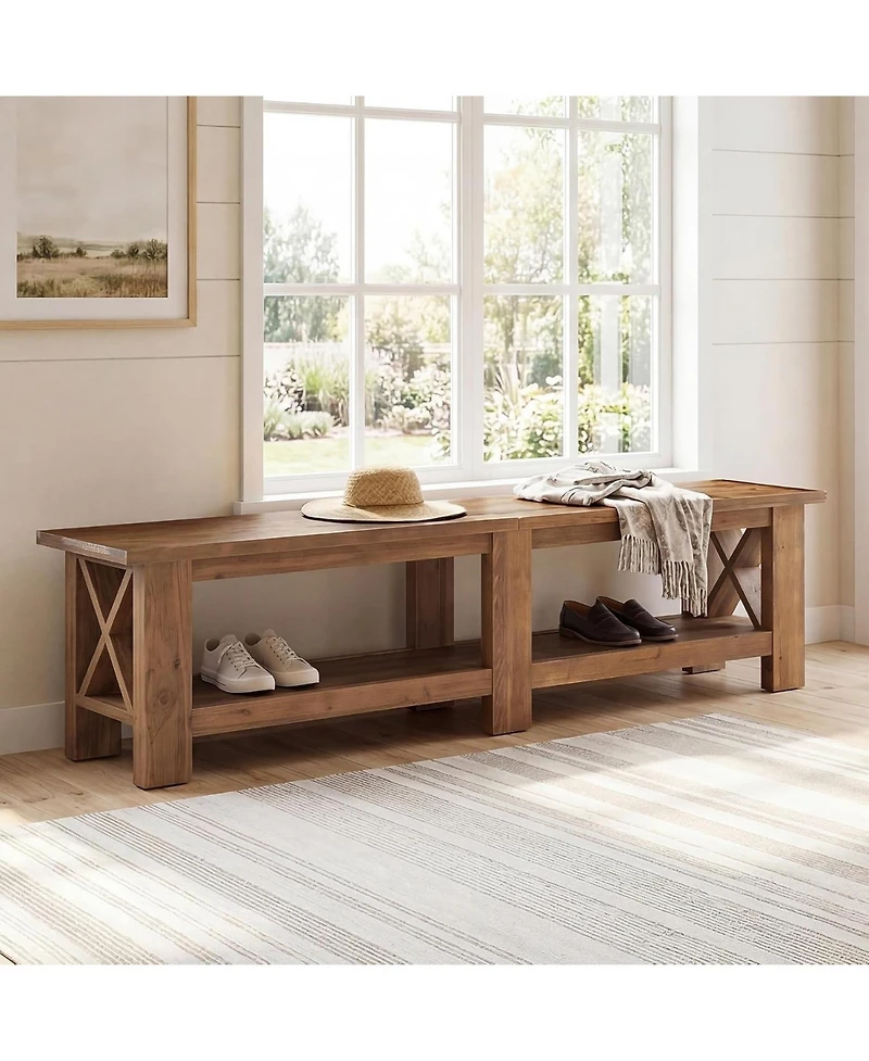 Tribesigns 70.87" Solid Wood Entryway Shoe Bench, Extra Long Farmhouse Entryway Bench with Storage for Hallway, End of Bed