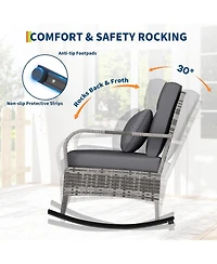 gaomon Outdoor Wicker Rocking Chair Rattan Rocker with Thick Cushion and High Back, All-Weather Patio Chair for Porch, Patio and Garden
