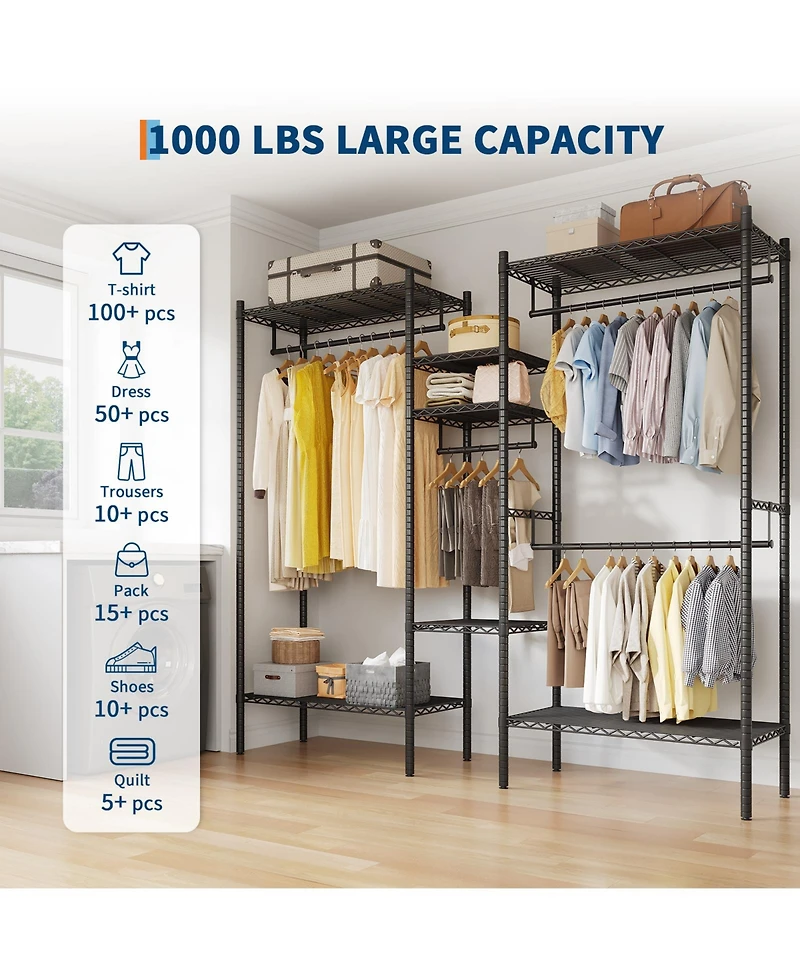 gaomon 73.6" Metal Heavy Duty Clothes Rack, Organizer Rack with Adjustable Shelves and Hanging Rods for Closet, Wardrobe, for Dorm