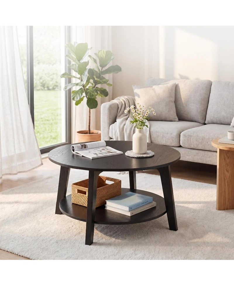 homfan Round Coffee Table with Storage, 2-Tier Modern Circle Accent Table