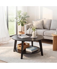 homfan Round Coffee Table with Storage, 2-Tier Modern Circle Accent Table