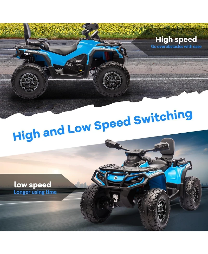 homfan 12V 2-Seater Atv Ride-On, 4-Wheeler with Led Lights, Wireless Music, Usb, Spring Suspension, Remote Control, 2 Speeds for Ages 3-8