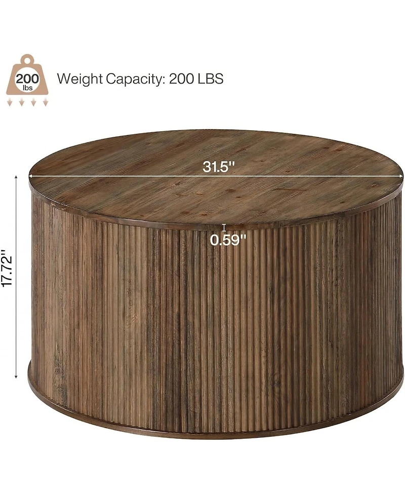 Tribesigns 31.5" Round Coffee Table, Modern Farmhouse Wood Center Table with Fluted Drum Base