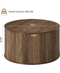 Tribesigns 31.5" Round Coffee Table, Modern Farmhouse Wood Center Table with Fluted Drum Base
