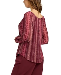 Bcx Juniors' Printed Mesh Smocked-Sleeve Peasant Top