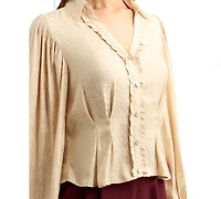 Bcx Juniors' Satin Jacquard Collared Button-Front Blouse
