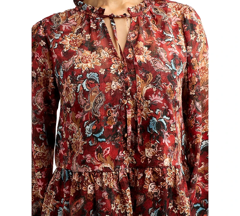 Bcx Juniors' Printed Satin Peplum Top