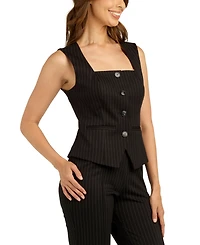 Bcx Juniors' Pinstripe Ponte Knit Button-Front Top