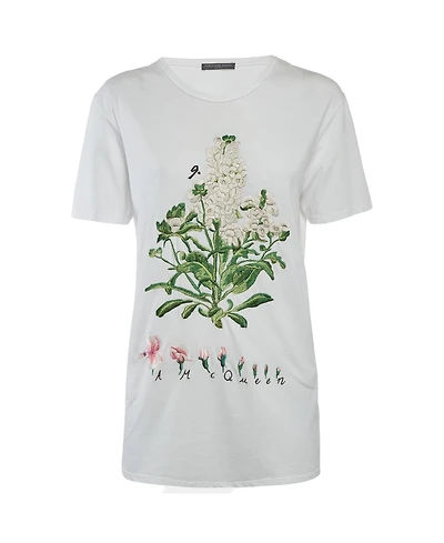 Pre-Owned Alexander Mcqueen Women's Embroidered Botanical Jersey T-Shirt