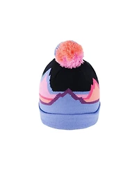 Deux par Deux Little and Big Girl 5-14 Winter Knit Hat with Pompom Black Printed Mountains