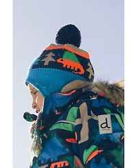 Deux par Deux Toddler Boy's (2-4) Winter Dinosaur Print Peruvian Knit Pompom Hat