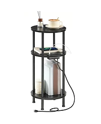 Slickblue Small Round End Table with 3-Tier Storage and Charging Station and Usb Ports