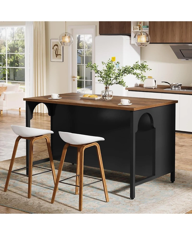Tribesigns Kitchen Island with 3 Storage Shelves Kitchen Shelf With Large Countertop And Seating Area Modern Wooden Coffee Bar Table