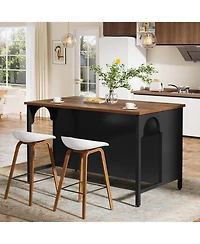 Tribesigns Kitchen Island with 3 Storage Shelves Kitchen Shelf With Large Countertop And Seating Area Modern Wooden Coffee Bar Table