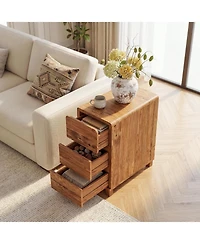 Tribesigns 3 Drawers Solid Wood Side End Table for Living Room, Rustic Farmhouse Narrow Sofa Tables with Storage for Small Space