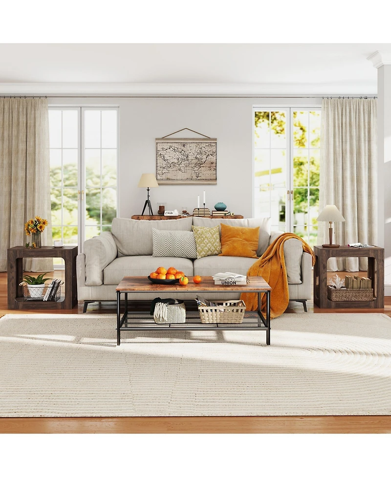 Costway 2-Tier End Table with Storage Shelf Hollow-out Design for Living Room