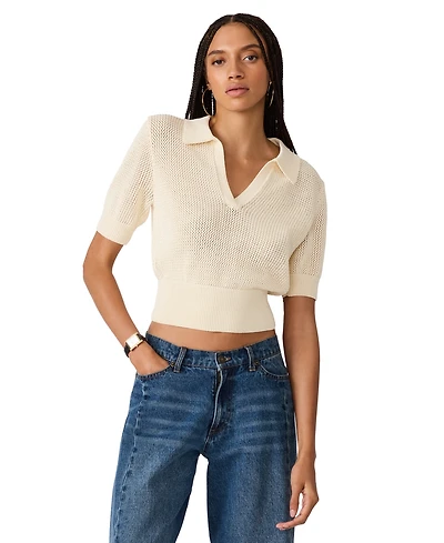 Steve Madden Women's Lark Collared V-Neck Sweater Top
