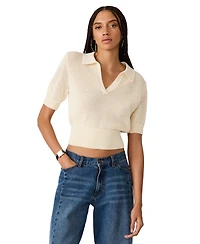 Steve Madden Women's Lark Collared V-Neck Sweater Top
