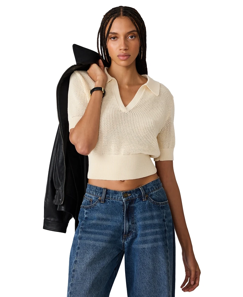 Steve Madden Women's Lark Collared V-Neck Sweater Top