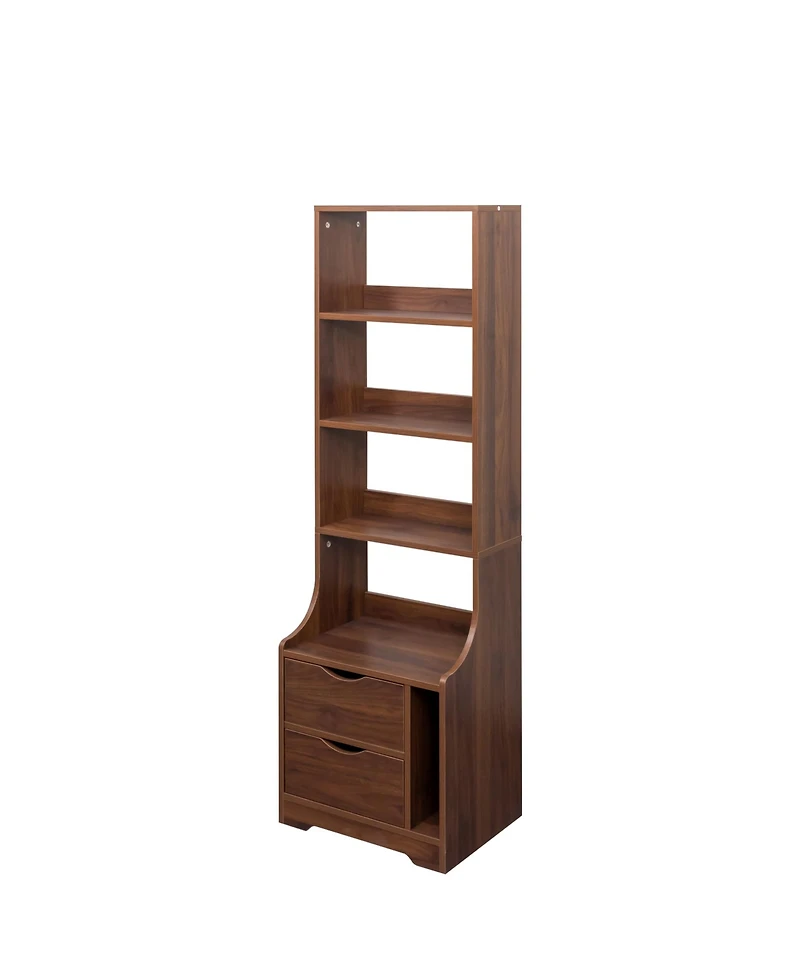 flynama Tall Nightstand with Bookshelf and 2 Drawers Space Saving Bedroom Storage