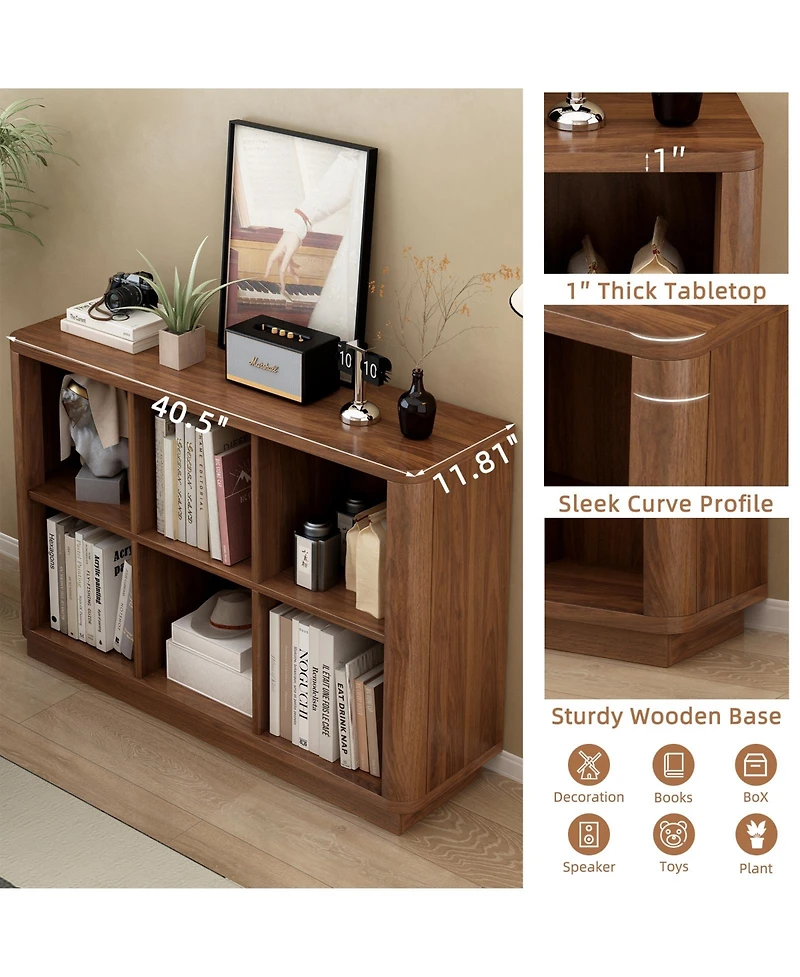 flynama 40 Inch Wide 6-Cube Curved Edge Low Horizontal Farmhouse Bookcase
